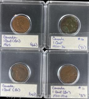 Four (4) Canada One Cent Coins various dates