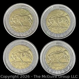 Four (4) SOUTH AFRICA COINS 5 RAND -frika Dzonga - Ningizimu Afrika - 2004