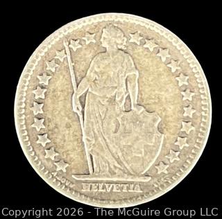 1934 B Switzerland 1/2 Franc Coin .835 Silver (2 Million Minted) 