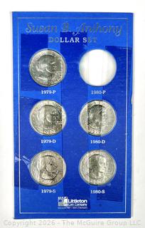Five (5) Susan B Anthony US One-Dollar Coins Incomplete set taped in holder
