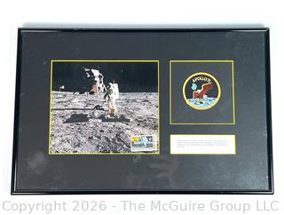 Framed Under Glass NASA Photo of Apollo 11, First Man on The Moon with Stamp.