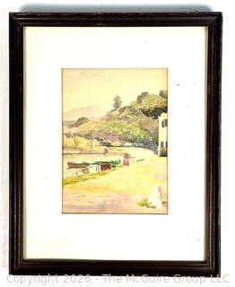 Framed Under Glass Watercolor of Lake Scene Attributed to Grace Daggett on Back. 12" x 15".