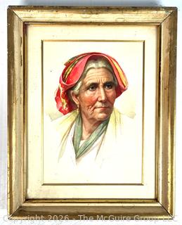 Framed Under Glass Watercolor ??  of Woman Signed by Artist DeLuca. 