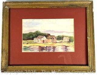 Framed Under Glass Watercolor Landscape of Lake Shore. 12" x 15"