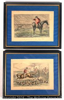 Two (2) Framed Under Glass Color Engravings Including Mr. Jorrocks has a Bye Day, 1854 and Mr Sponge's Sporting Tour, 1860.  8" x 10"