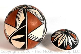 Two (2) Native American Acoma Pueblo Pottery Seed Pots Signed by Yolanda Trujillo and BR.