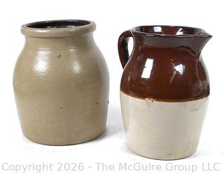 Two (2) Stone Ware Crocks, One with Slip Glaze