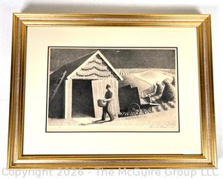 Framed Under Glass Lithograph Reproduction Titled "Seedtime and Harvest" by Grant Wood. Pencil Signed