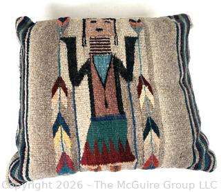 Navajo Weaving Corn People Yei Wool Textile Pillow 17" x 17"