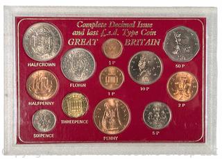 Great Britain Complete Decimal Issue and Last L.s.d. Collection Coin Set