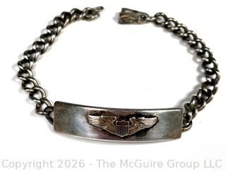 Sterling Silver WW2 U.S. Military Pilot I.D. Bracelet.  26 grams
