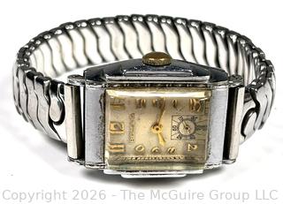 Art Deco 1950s Bulova President Men's Watch Swiss Manual Wind, flex band, Untested