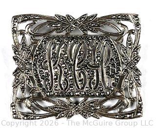 Sterling Silver Art Deco Open Work Marcasite Monogram Brooch 