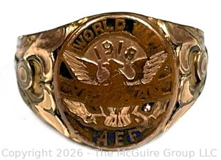 1918 World War 1 American Expeditionary Forces Veteran Ring 12KT Gold Ring