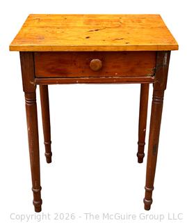 19th Century Poplar Bedside Table with Single Drawer. 12" x 17" x 27"