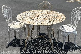White Metal Garden Table with Three (3) Chairs