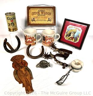 Collection of Western Items Including 1960 Coors Steel Beer Can 