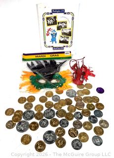 Collection of Mardi Gras Coins, Mask and Program