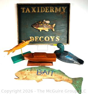 Collection of Folk Art Fishing Themed Trade Signs & Decorative Items
