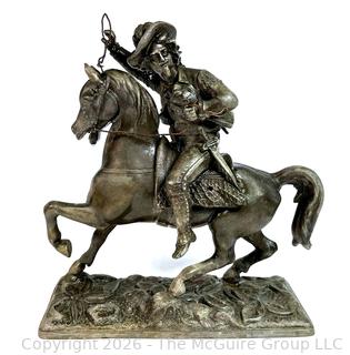 Metal Buffalo Bill Statue Souvenir Clock Ornament of his Wild West Show.  10" tall