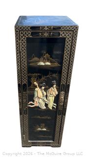 Japanese Black Lacquer w/ Hard Stone Accents Tall Cabinet.  1 of 2 in This Auction 12 x 12 x 36" Tall