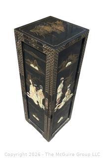 Japanese Black Lacquer w/ Hard Stone Accents Tall Cabinet.  1 of 2 in This Auction 12 x 12 x 36" Tall