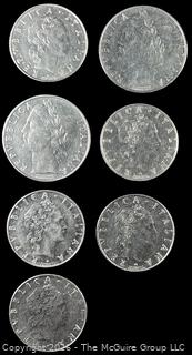 Seven (7) Foreign coins in plastic holders, various dates and denominations. Italy