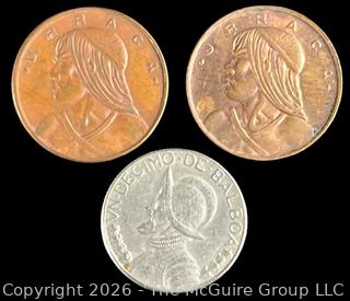 Three (3) Foreign coins in cardboard holders, various dates and denominations. Panama