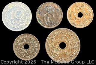 Five (5) Foreign coins in plastic holders, various dates and denominations. Denmark