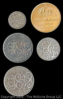 Five (5) foreign coins, various dates and denominations: Sweden