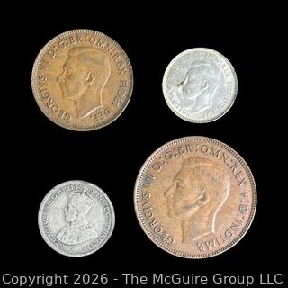 Four (4) foreign coins, various dates and denominations: Australia (some SILVER)