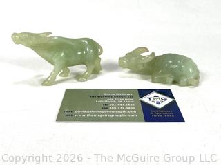 Two (2) Chinese Hard Stone Carved Water Buffaloes

