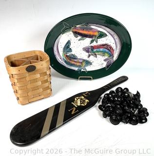 Small Peterboro Basket, Fraternity Paddle,  Drawer Pulls  and Fish Platter
