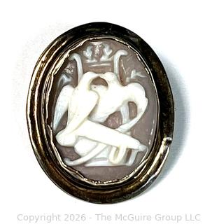 Victorian Carved Love Bird Cameo Brooch on Grey Ground
