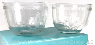Two (2) Tiffany Crystal Lovebird Bowls with Box