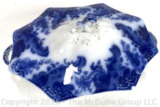 W.H. Grindley Celtic Flow Porcelain Blue Covered Tureen c1897