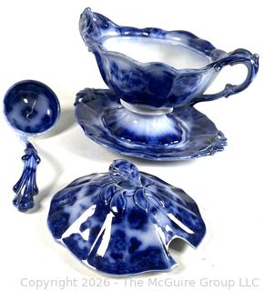 Group of W.H. Grindley Celtic Flow Porcelain Blue Serving Pieces c1897