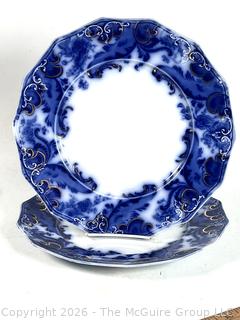 Six (6) W.H. Grindley Celtic Flow Porcelain Blue Plates c1897