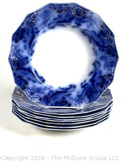 Eight (8) W.H. Grindley Celtic Flow Porcelain Blue Soup Bowls c1897
