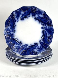 Six (6) W.H. Grindley Celtic Flow Porcelain Blue Plates circa 1897