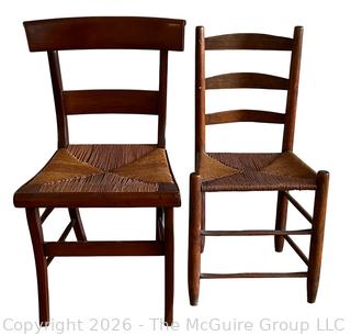 Two (2) Primitive Rush Seat Ladder Back Chairs