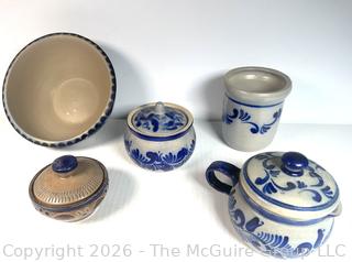 Five (5) Pieces of German Cobalt Blue Ceramic Pottery Servingware