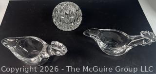 Three (3) Clear Vannes Crystal Pieces Including Roosters