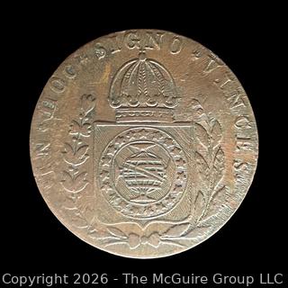 1828 80 Reis Brazilian Copper Coin