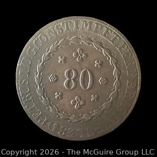 1820 Brazilian 80 Reis Copper Coin