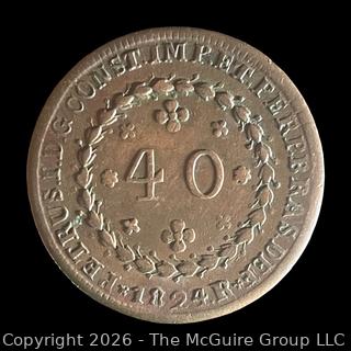 1824-r 40 Reis Brazilian Copper Coin