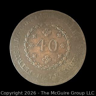 1827-r Brazilian 40 Reis Copper Coin
