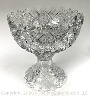 Large Cut Crystal Glass Punch Bowl, Two Pieces.  16" tall
