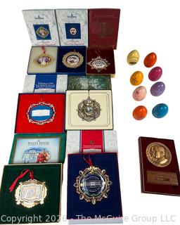 Collection of White House Christmas Ornaments, Easter Eggs and and Medal