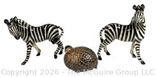 Two (2) Erphila Porcelain Zebra Figurines and Partridge